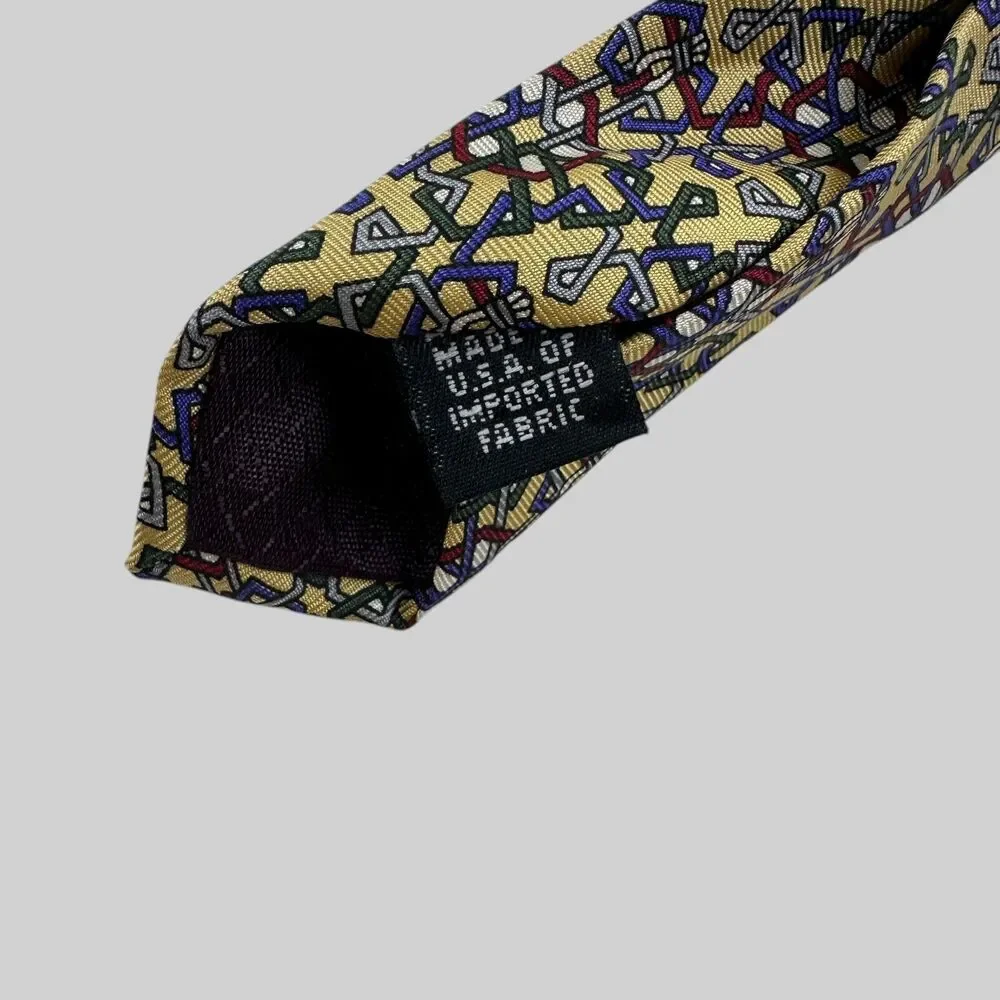 Christian Dior Monsieur Men's Silk Tie 58 x 3.75 Geometric 80's Yellow Blue Red